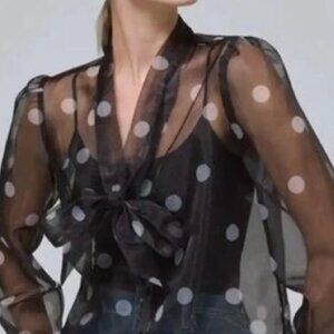WHITE HOUSE BLACK MARKET  sheer Organza Polka Dot Blouse - size M